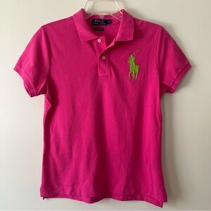 POLO Ralph Lauren Big Pony Logo Short Sleeve Polo Shirt Lg Hot Pink Embroidered